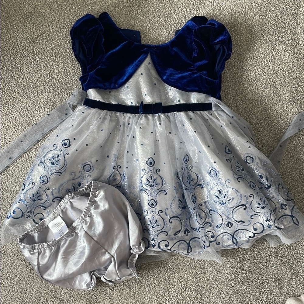 Toddler Girl Blue and Silver Dress with Bloomers Sz 2T